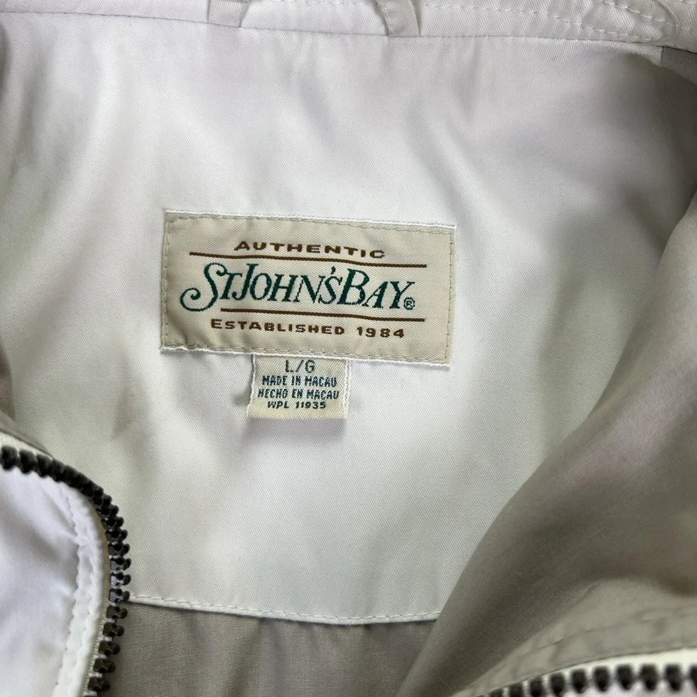 VTG 90s St John's Bay Men's Large FullZip Bomber‎ Jacket Tan Distressed +USA Pin